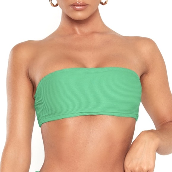 PrettyLittleThing Other - GREEN RIBBED BANDEAU BIKINI TOP